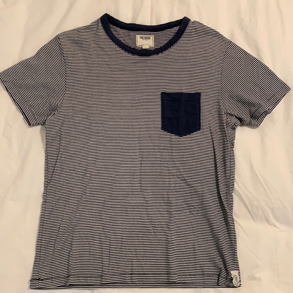 Todd Snyder Navy Stripe Pocket Tee